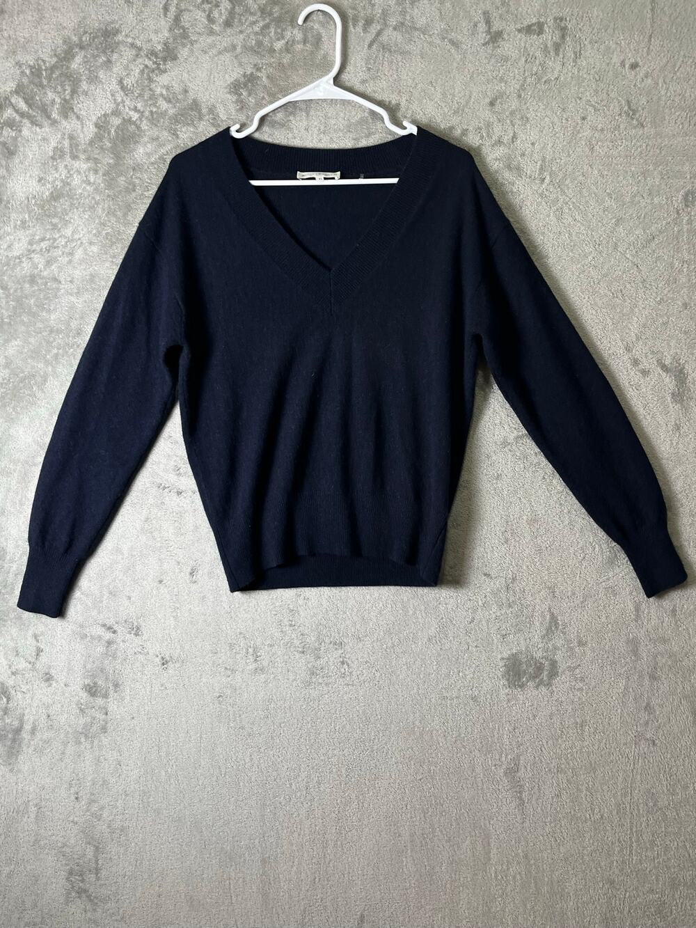 White‎ + Warren 100% Cashmere Navy V Neck Pullover Sweater Women's XS Classic